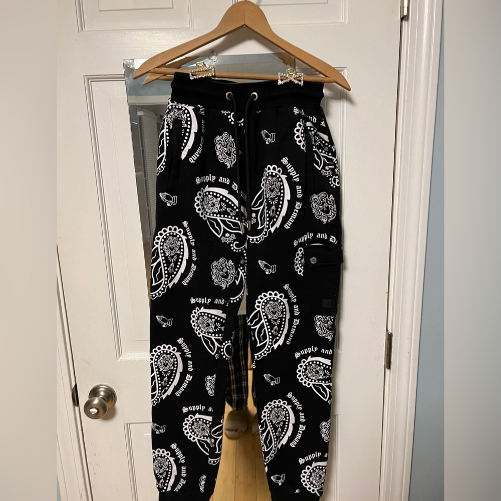 black pattern sweats